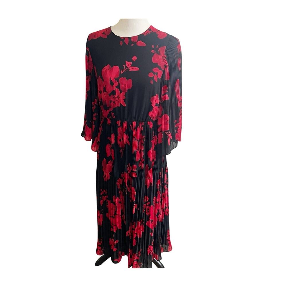 HM Blogger Favorite Floral Ruffle Midi Dress Long Sleeve Red Black Side Slit 10